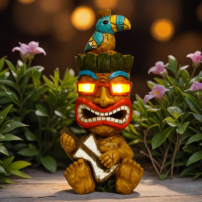 Hawaiian Tiki Statue Standing Resin Totem Pole | Woodcarving Tribal Figure Outdoor Decor for Terrace Bar Party Unique Gift