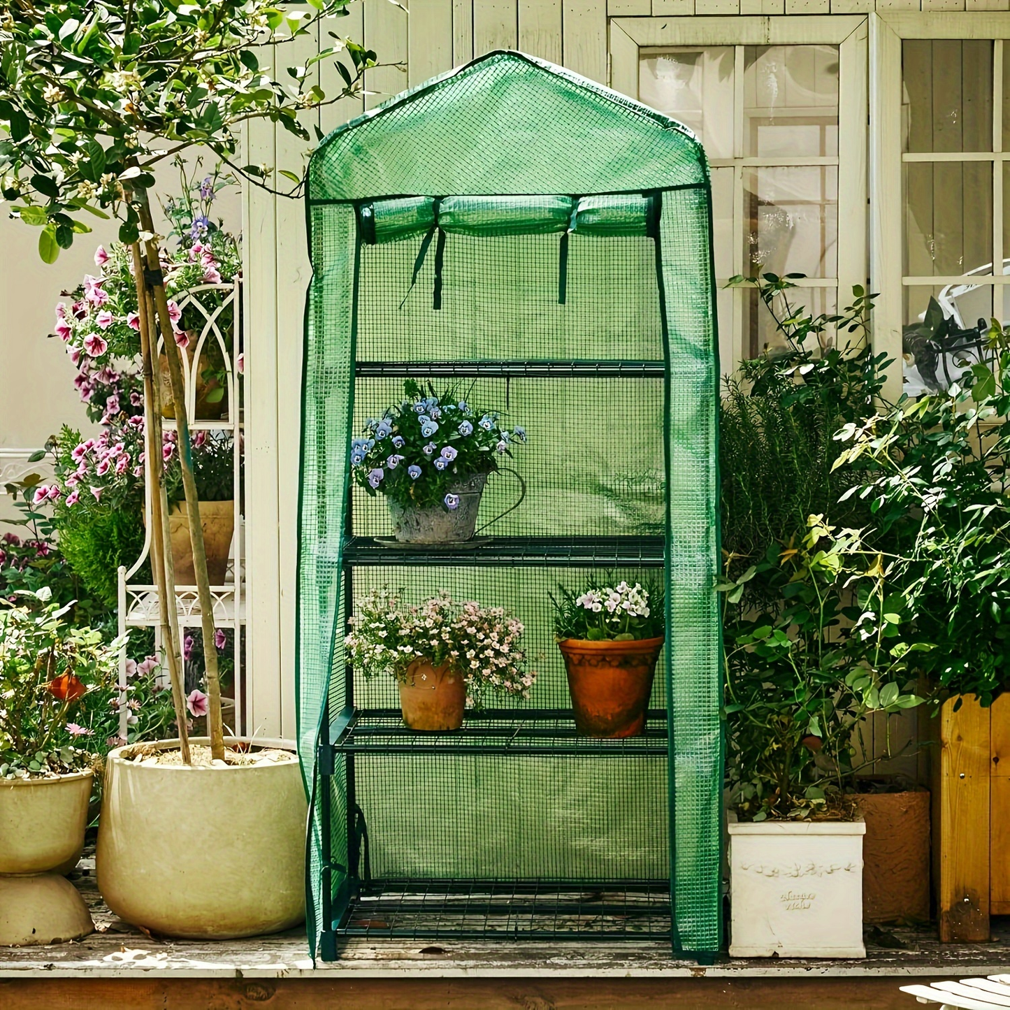 Mini Greenhouse with Steel Frame & Roll-Up Zipper Door | Portable Indoor Outdoor Plant Greenhouse | Weatherproof Rack Stand 2-Tier & 3-Tier Options