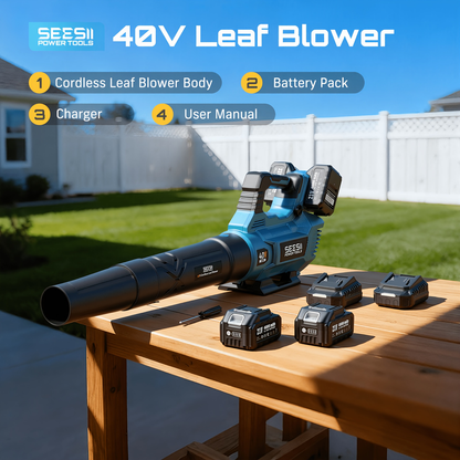 Cordless Leaf Blower 780CFM 40V Brushless, Seesii with 2x4000mAh Batteries & 2 Chargers, Turbo Button, Variable Speed, Lightweight for Lawn Care Yard Patio Debris Dust Cleanup