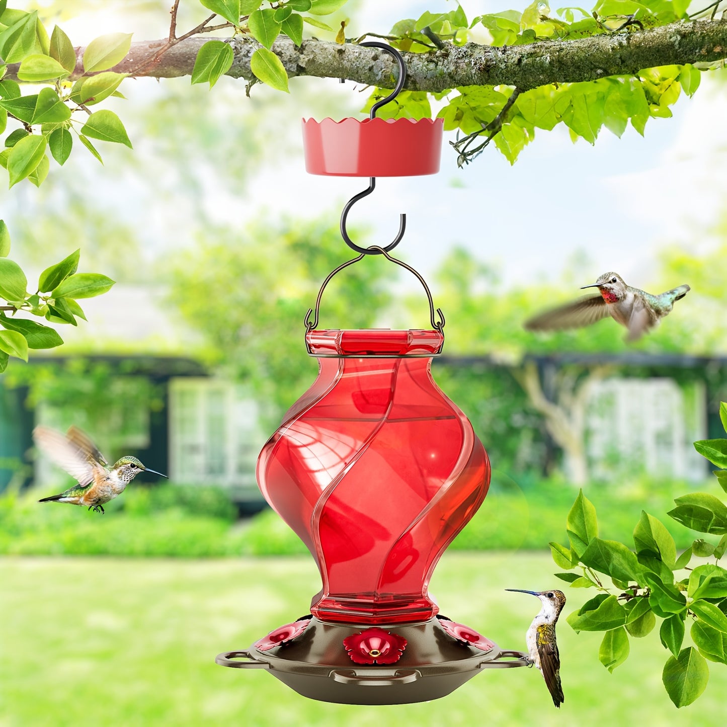 Hummingbird Feeder | Glass Spiral 5 Station Hanging Garden Yard Decor