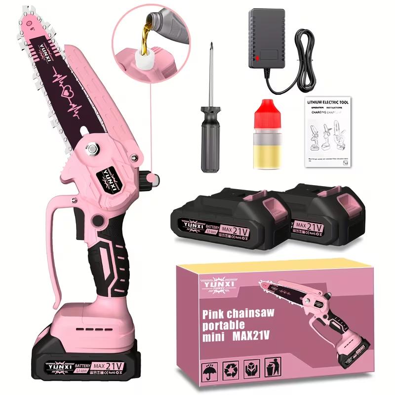 Cordless Electric Pruning Saw Handheld Mini Chainsaw Wireless Portable Tree Branch Cutter with Safety Lock Rechargeable Battery for Yard Garden Trimming