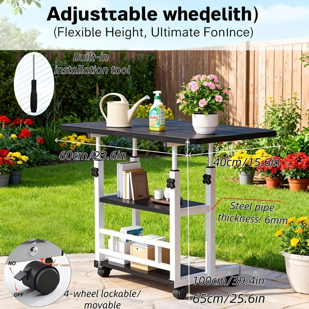 Garden Workbench | Adjustable Metal Potting Table Patio Outdoor Indoor