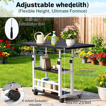 Garden Workbench | Adjustable Metal Potting Table Patio Outdoor Indoor