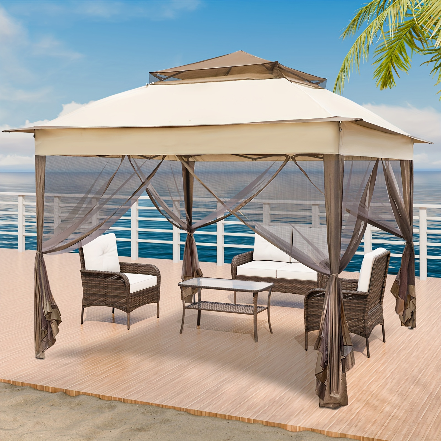 Instant Gazebo Tent 11x11 FT Mosquito Netting No Assembly Required