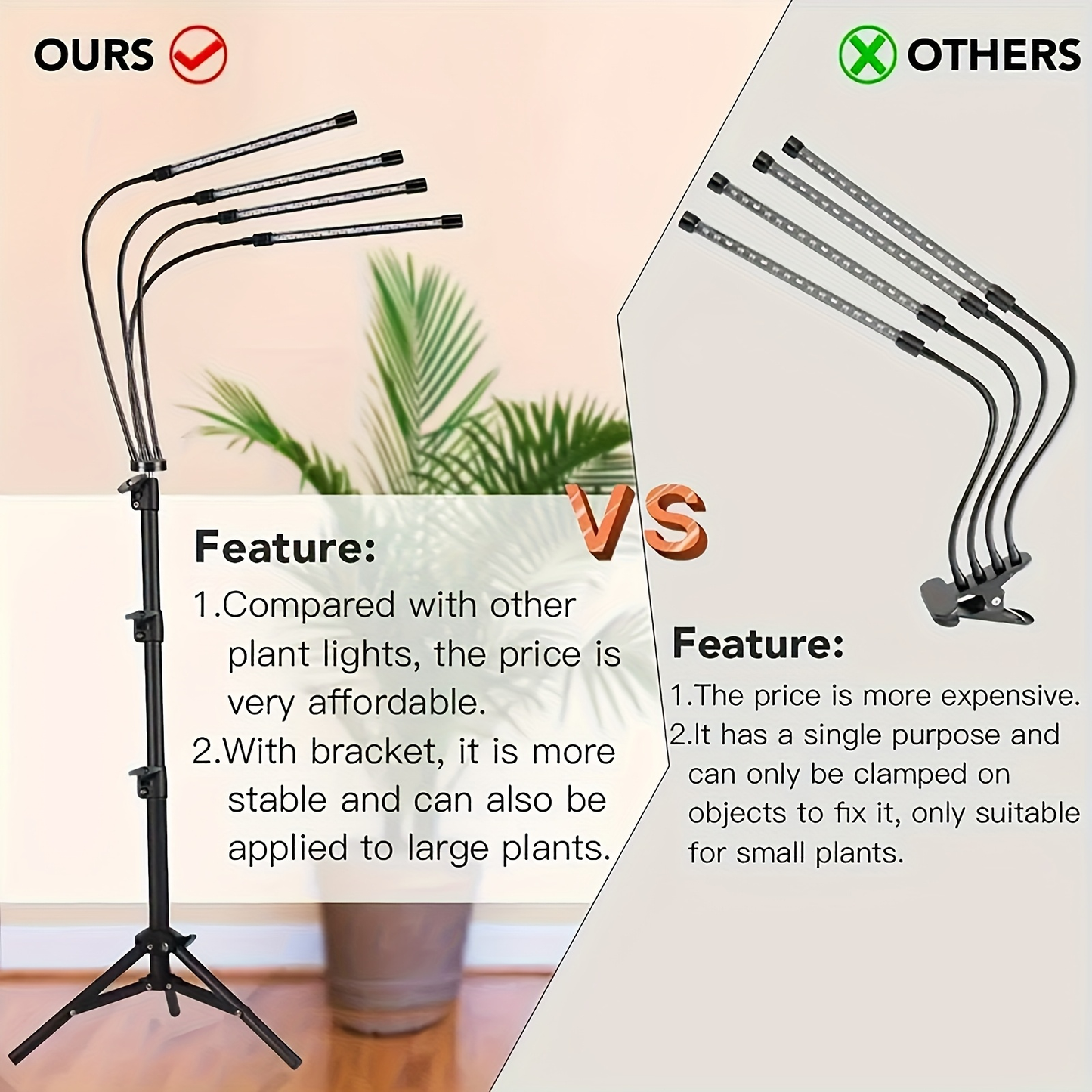 Tripod Grow Light Stand 4/5/6 Head Full Spectrum USB | Adjustable Tripod Stand Auto On/Off Timer | Indoor Plant Growth Lamp Floor Standing Flexible