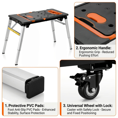 7in 1 Multifunctional Work Benches, Folding Work Table for Garage, As Portable Workbench, Sawhorse, Scaffold, Platform, Car Creeper, Dolly And Hand Truck, with 4 Wheels, Perfect Gift for Father's Day, Requires No Assembly