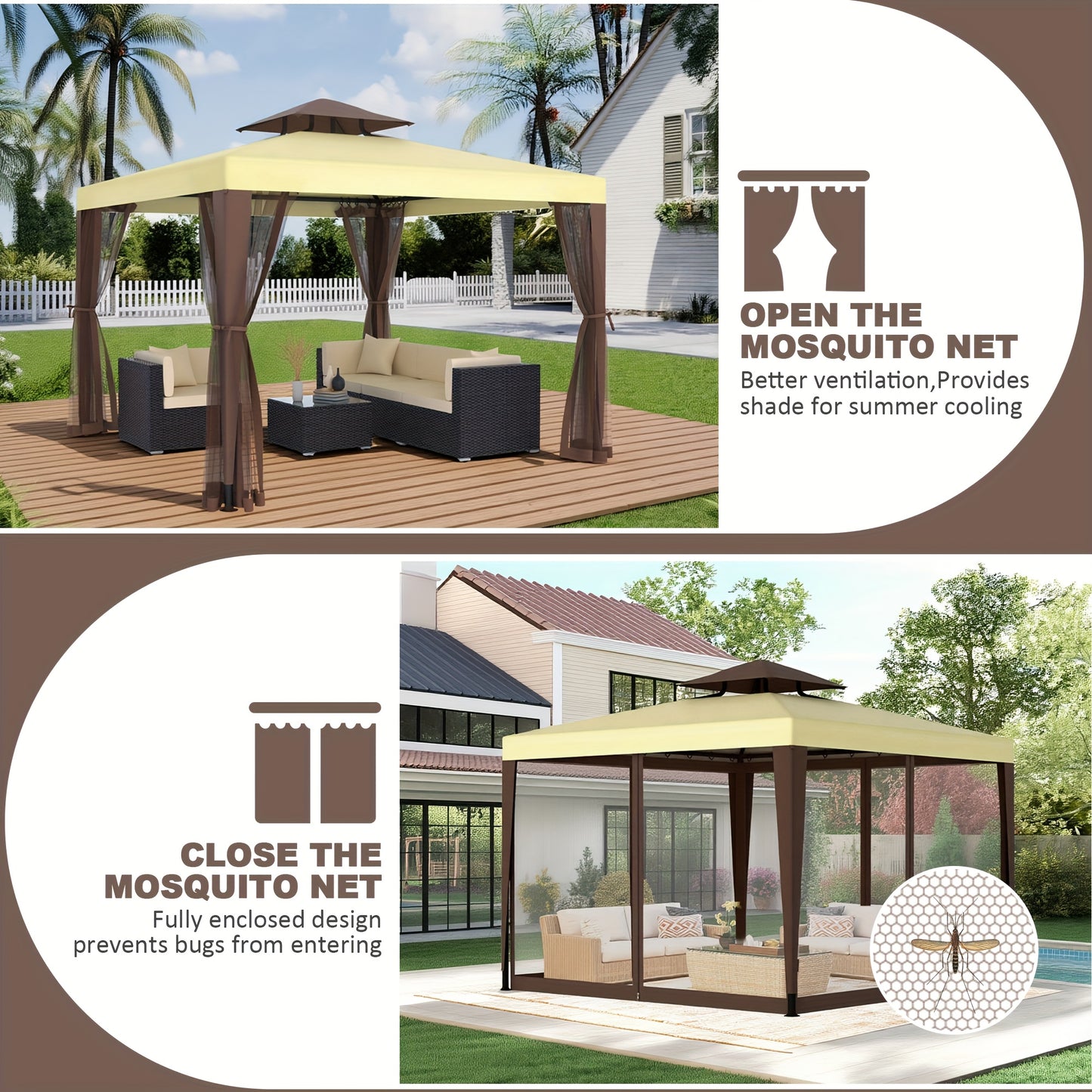 Gazebo with Mosquito Netting Steel Frame | Backyard Garden BBQ Party