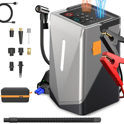 Car Battery Jump Starter 30000mAh 6-in-1 Portable Power Station LED Emergency Light Ergonomic Grip Rugged Construction for 12V Vehicles Emergency Backup