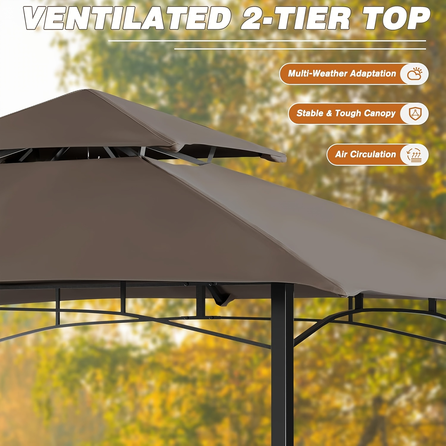 Outdoor Grill Gazebo Heavy-Duty Double-Tier BBQ Canopy UV-Resistant