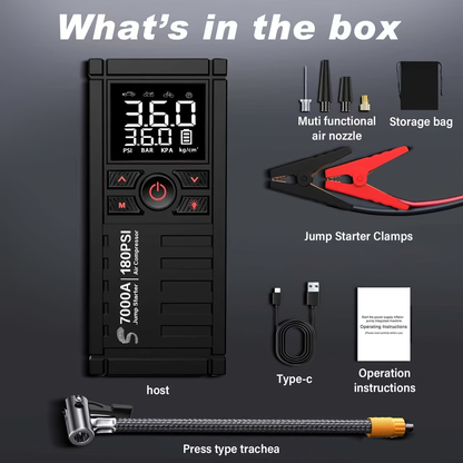 7000A Jump Starter 8-in-1 29800mAh with Air Compressor Tire Inflator SOS LED Flashlight Power Bank for 10L Gas 8.5L Diesel Cars Trucks RV Motorcycle Boat