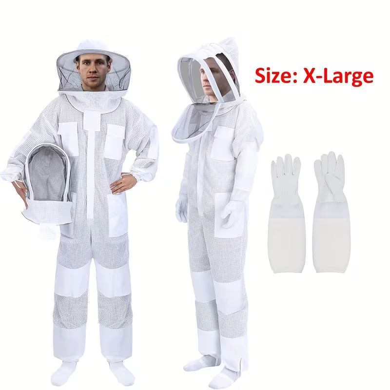 Beekeeping Suit Triple Layer Sting-Resistant Gloves 2 Veils S-3XL