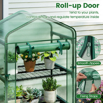 5-Tier Grow House Mini Greenhouse 27"x19"x75" with PE Grid Cover, Rustproof Electro-Coated Frame & Zippered Door, Space-Saving Indoor Outdoor Plant Shelter for Herbs & Seedlings