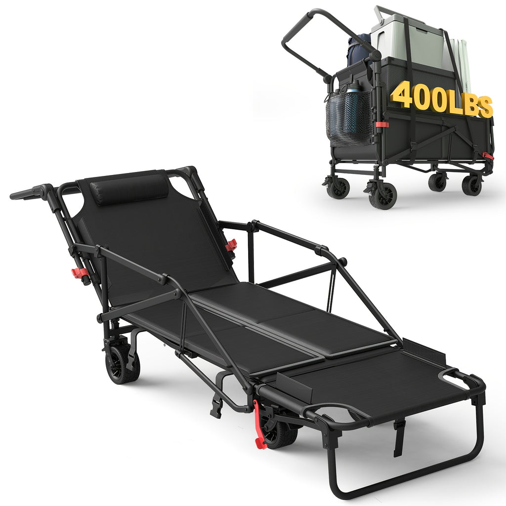 Folding Wagon 2-in-1 Convertible Beach Chair 650LBS | All-Terrain Utility Cart Camping Beach Garden Shopping