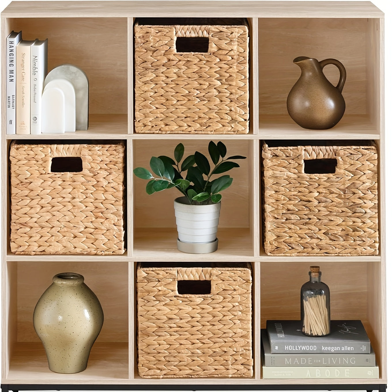 Cube Storage Baskets Foldable – Handwoven Water Hyacinth 11x11 Inch Laundry Organizer Basket with Handles for Cube Shelves, Closet, Bedroom & Living Room, Natural Woven Bin