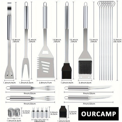 BBQ Grill Accessories Set 15/24PC – Stainless Steel Barbecue Tools Kit for Outdoor & Camping