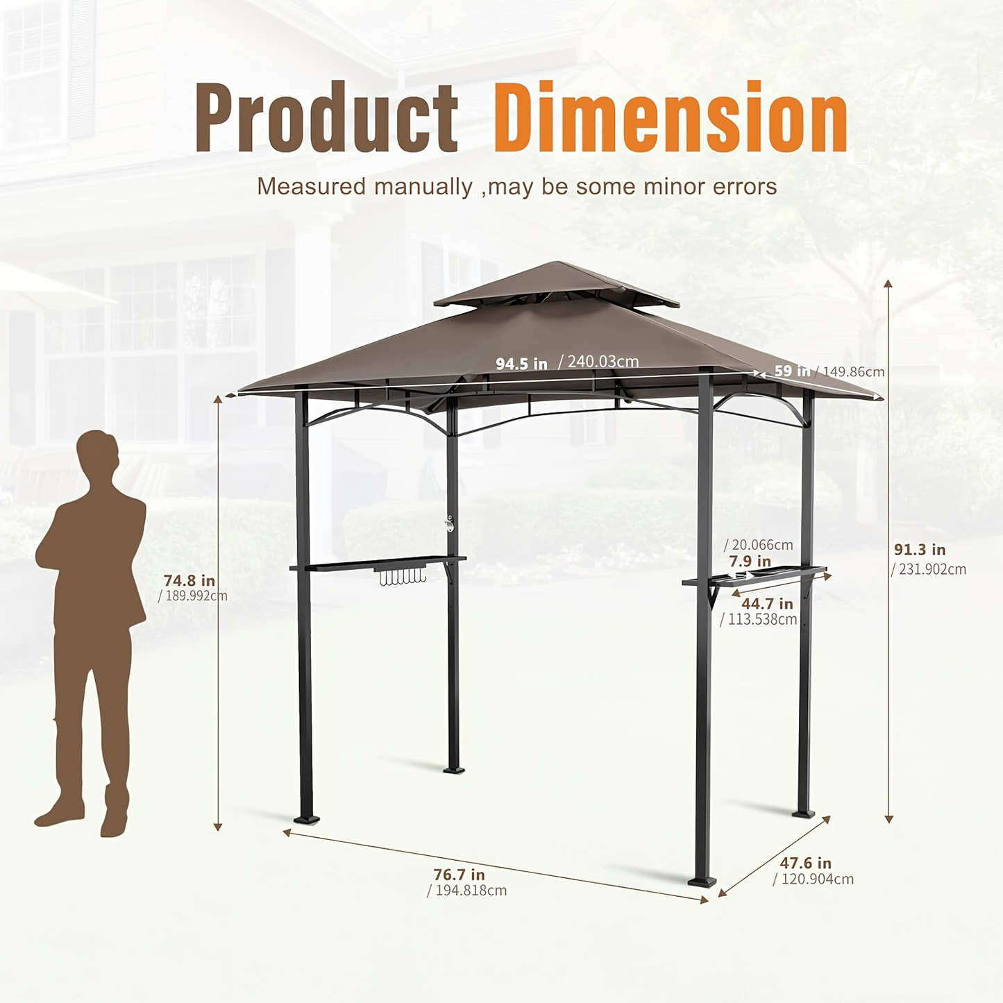 Grill Gazebo 8x5ft Double Tiered BBQ Canopy 8 Hooks Backyard Poolside