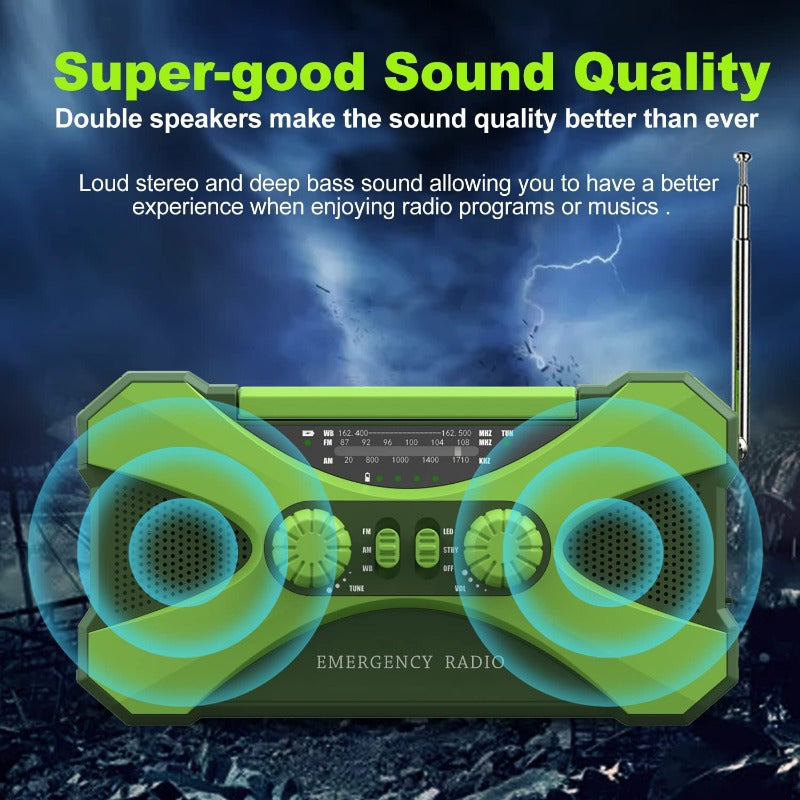 Emergency Weather Radio 10000mAh Hand Crank Solar NOAA AM FM WB Flashlight Reading Lamp SOS Alarm Phone Charger Headphone Jack Portable Survival Radio