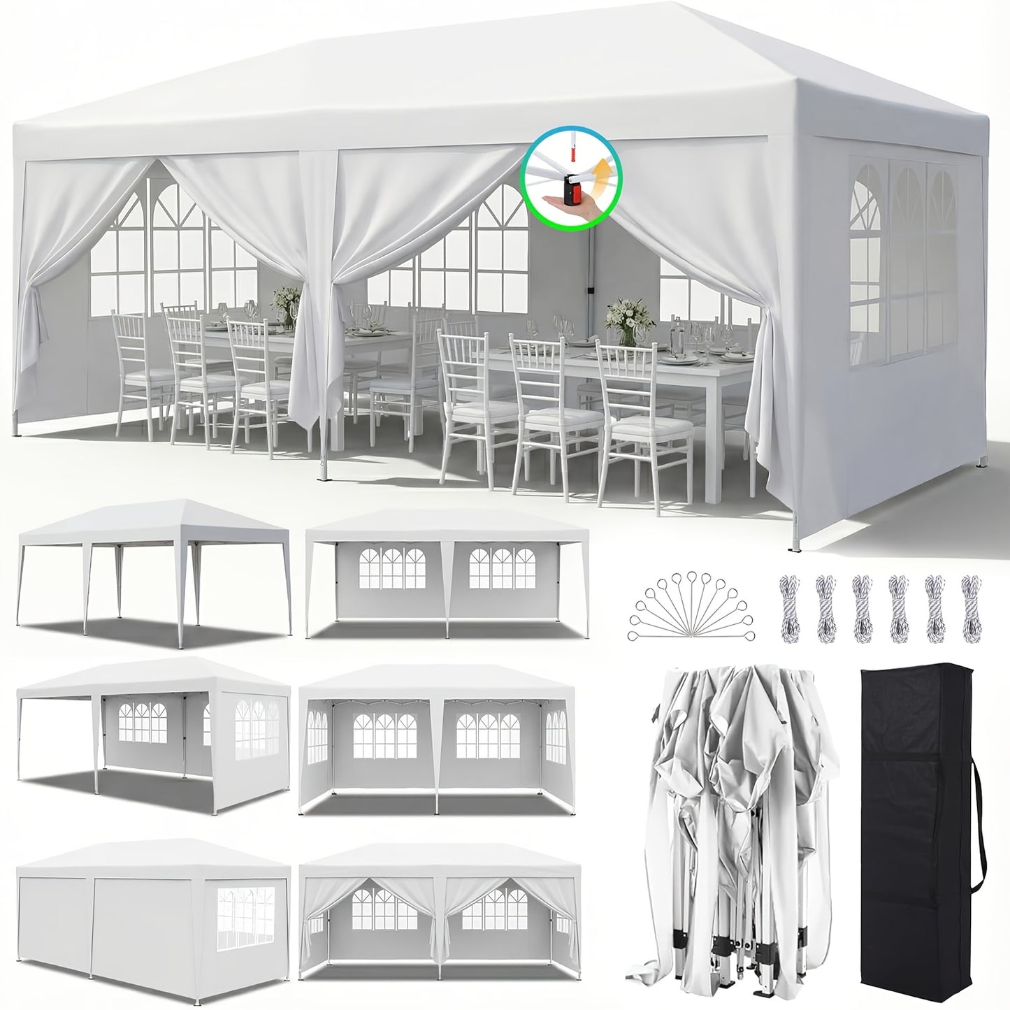 Party Tent 10x20ft 6 Sidewalls Heavy-Duty Commercial Waterproof Canopy