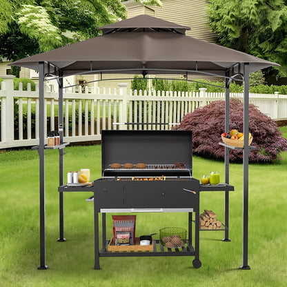 Grill Gazebo 8x5ft Double Tiered BBQ Canopy 8 Hooks Backyard Poolside