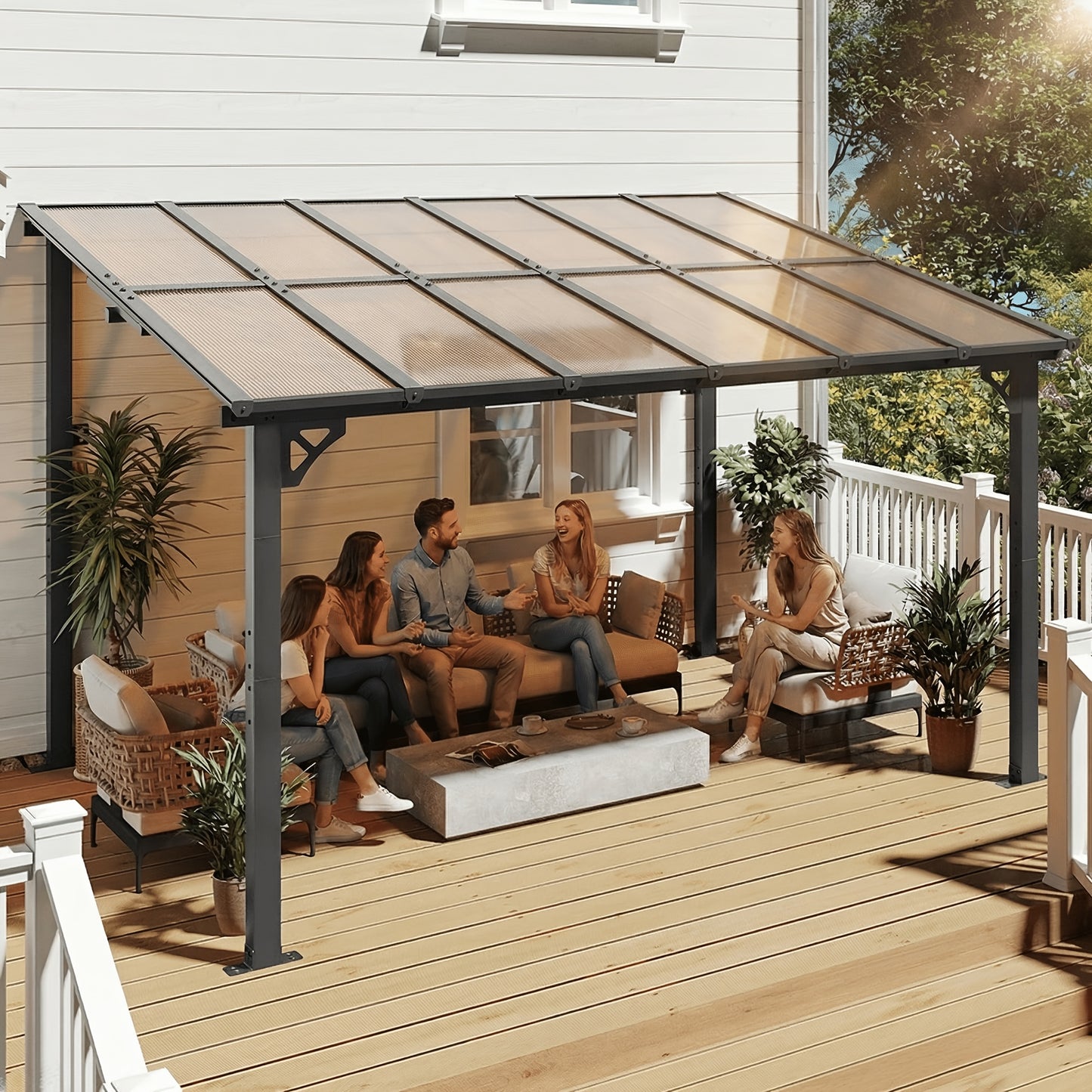 Lean-To Pergola Wall-Mounted Aluminum Louvered Roof Patio Awning