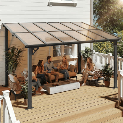 Lean-To Pergola Wall-Mounted Aluminum Louvered Roof Patio Awning