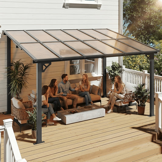 Lean-To Pergola Wall-Mounted Aluminum Louvered Roof Patio Awning