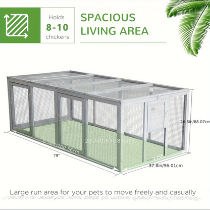Wooden Chicken Coop with 2 Large Nesting Boxes for 4-6 Chickens | 59" Outdoor Hen House with Weatherproof PVC Roof, Ramps, Perches & Multiple Entrances