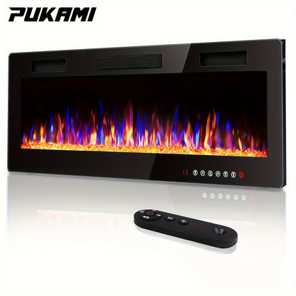 Wall Mounted Electric Fireplace Recessed In-Wall Linear Heater Multicolor Flame 750W/1500W Touch Screen Remote Timer Low Noise 30-60 Inch
