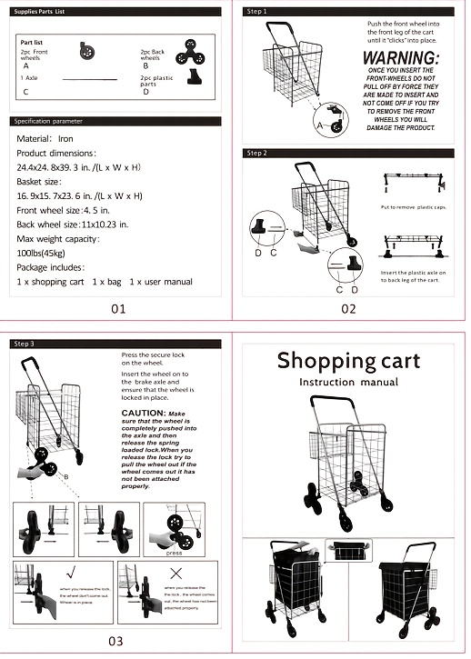Stair Climbing Cart 8 Wheels 100 LBS Capacity Collapsible Utility Cart Foldable Grocery Dolly with Dual Basket Stainless Steel Frame for Home Office Moving