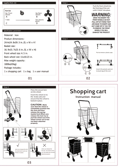 Stair Climbing Cart 8 Wheels 100 LBS Capacity Collapsible Utility Cart Foldable Grocery Dolly with Dual Basket Stainless Steel Frame for Home Office Moving
