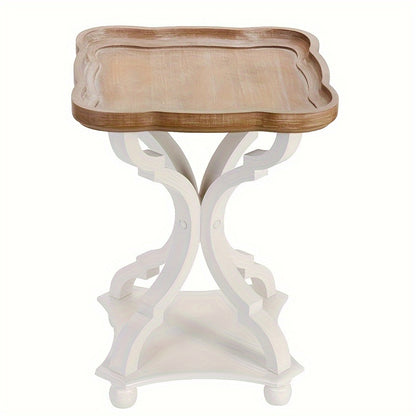 Side Table with Tray Top – Rustic Farmhouse Accent End Table, Distressed Wood Finish, Lightweight & Sturdy, Square or Round for Patio Living Room Bedroom Outdoor Indoor
