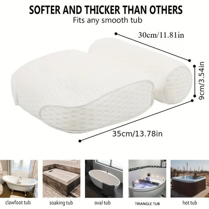 Bath Pillow 4D Grid Neck and Back Support Bathtub Cushion with 6 Suction Cups, Hooks, Quick-Dry & Machine Washable Spa Pillow for Tub Relaxation, Home Bathroom Accessory