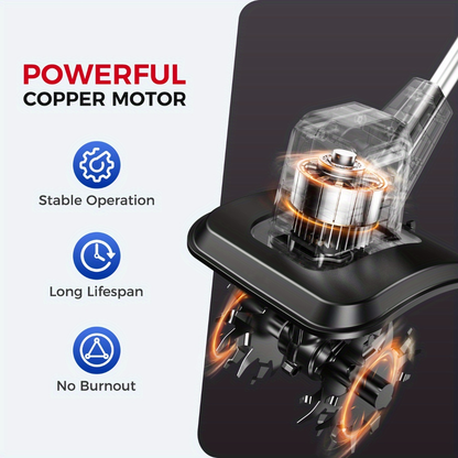 Cordless Electric Cultivator 360RPM - Wireless Electric Tiller & Soil Loosening Machine with 2×4.0Ah Batteries & Charger for Soil Aeration, Weeding, Landscaping - Portable for Home & Professional Garden Use