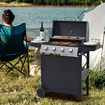 Propane Gas Grill Stainless Steel 3 & 4 Burner Outdoor BBQ Grill with Side Burner, Grill Cover & 344 Sq In Cooking Surface