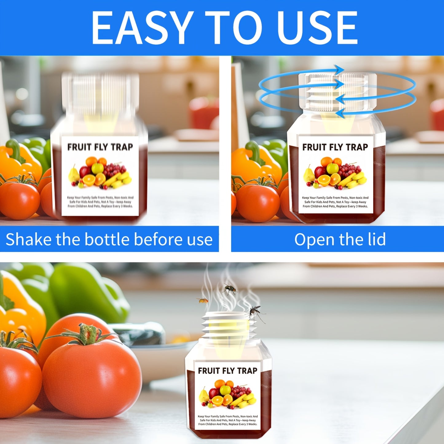 Fruit Fly Trap Indoor Sticky Flying Insect Catcher Bug Trap for Kitchen Home Plant Gnat Whitefly Fungus Gnat Non-Toxic Pest Control