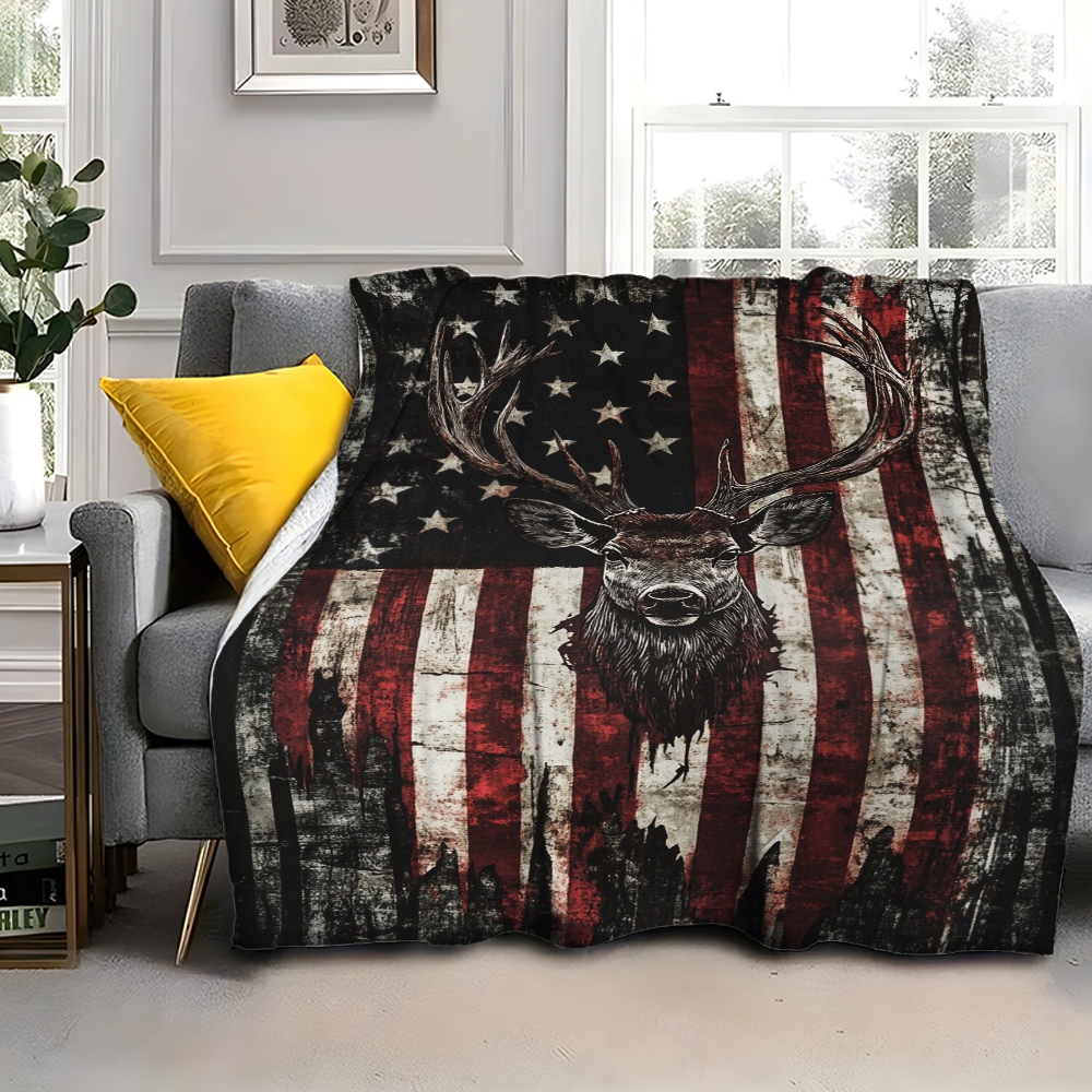 Deer Pattern Flannel Throw Blanket 200-250GSM Soft Warm