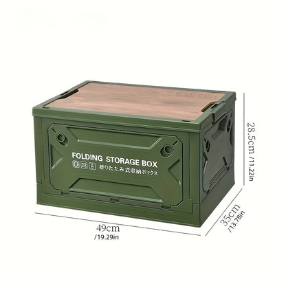 Outdoor Folding Table ABS 5-Door Storage Compartments Wooden Lid Portable Camping Table for Party, Travel, Picnic & Backyard Use