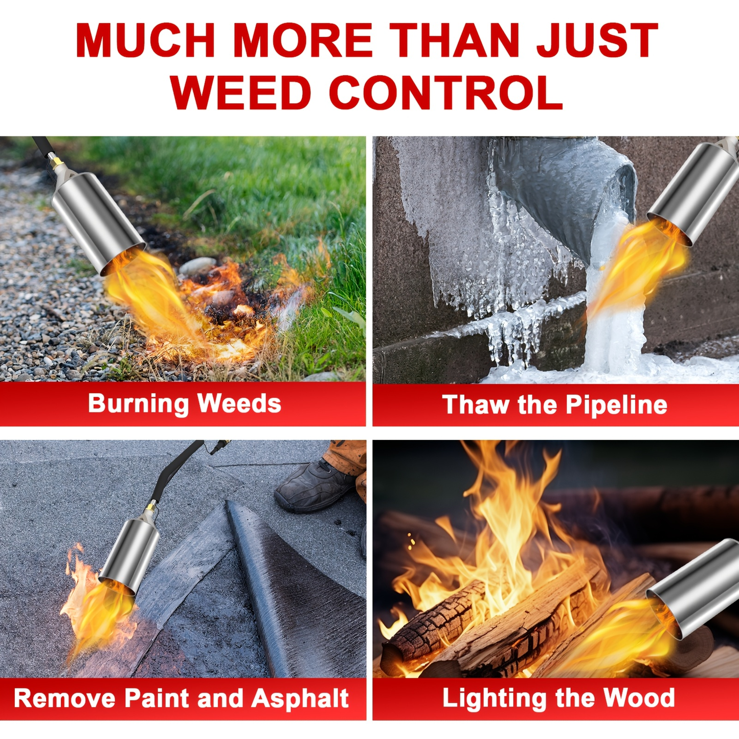 Weed Burner Torch Propane with 10ft Hose & Turbine Trigger, High-Output Flame Weeder with 1lb Cylinder Converter for Garden Weeding, Ice & Snow Melting, Wood Burning, Outdoor Use – Gas Tank Not Included