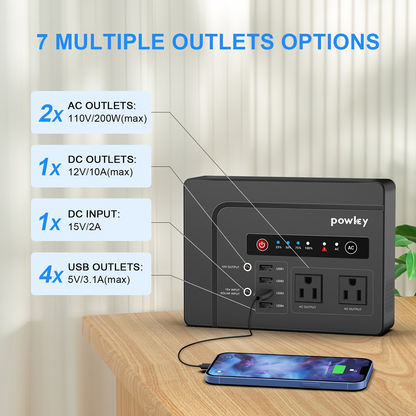 Solar Generator 146Wh 200W Portable Power Station - 39600mAh, 2×AC 110V Outlets, DC Port, 4 USB Ports, Hard Carrying Case, Solar Charging for CPAP, Camping, RV, Road Trip, Home Emergency