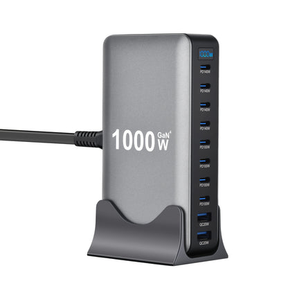 GaN Charging Station 1000W GaN3 10-Port USB-C Fast Charger for Laptops Tablets Smartphones 110-240V Universal Travel Power Hub Multi-Device Desktop