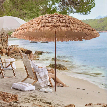 Thatch Tiki Umbrella 7.5 Ft Outdoor Patio Umbrella UV Protection Steel Pole Push Button Tilt Reclining Canopy for Patio Pool Garden Beach Backyard