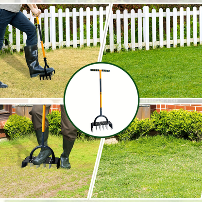 2-in-1 Lawn Aerator 38-Inch Manual Tool with 16 Spikes & 8 Corer Plugs - Dual-Function Spike & Plug Aerator for Garden Grass Aeration, Lawn Thatch Loosening & Yard Care