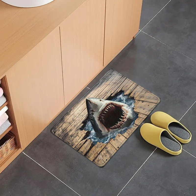 Shark Door Mat Non-Slip Washable Polyester Flannel Rug for Entryway Bathroom Bedroom Living Room Kitchen Porch Laundry RV Ocean Sea Design