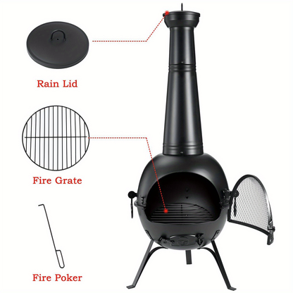 Cast Iron Chiminea 26 Inch Outdoor Patio Fireplace Wood Burning Fire Pit with Cover & Air Vent