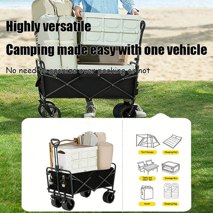 Folding Wagon Cart Heavy Duty 1100 LB Capacity Collapsible Garden Cart with Silent Swivel Wheels Tailgate for Camping Beach Picnic Shopping Outdoor