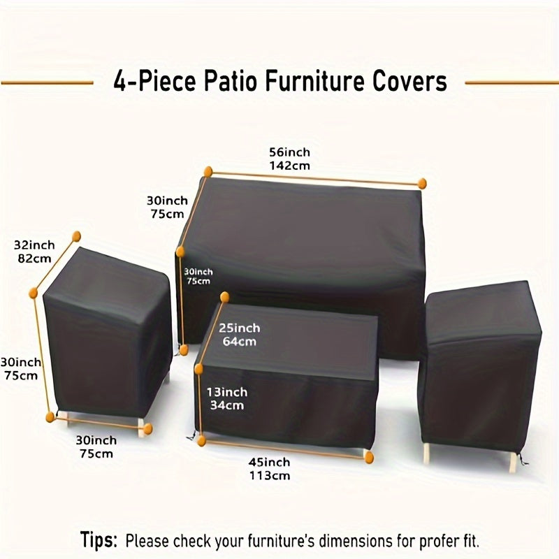 Patio Furniture Cover Set Waterproof Heavy Duty – Loveseat 56"L×30"W×30"H, 2 Chair Covers 32"L×30"W×30"H, Coffee Table Cover 45"L×25"W×13"H