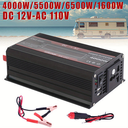 DC to AC Inverter 4000W 5500W 6500W 16000W Peak DC 12V to AC 110V High Power Car Inverter with USB Ports US Sockets Cooling Fan Overload Protection for RV Truck Outdoor Emergency