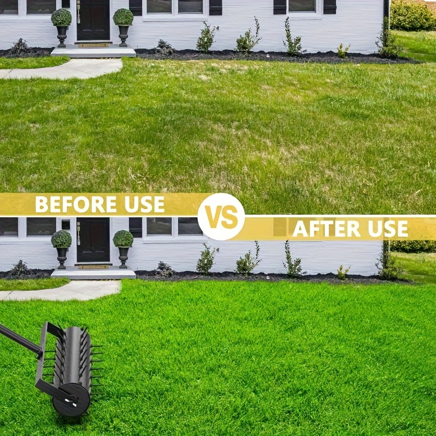 Lawn Punch Aerator 17" Heavy-Duty Metal Roller with Bearing Design, 60" Long Handle for Effortless Weeding & Aeration, Manual Garden Lawn Punch Tool Black