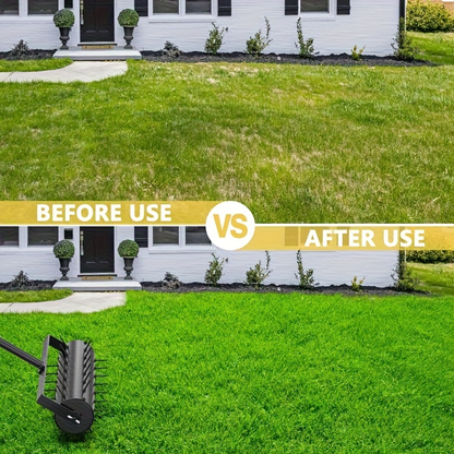 Lawn Punch Aerator 17" Heavy-Duty Metal Roller with Bearing Design, 60" Long Handle for Effortless Weeding & Aeration, Manual Garden Lawn Punch Tool Black