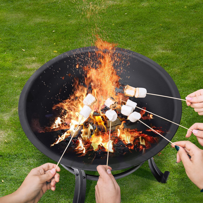 Wood Burning Fire Pit 22 Inch Portable Rust-Proof Steel Bowl with Mesh Spark Screen Log Grate Fire Poker for BBQ Camping Backyard Porch Deck Easy Assembly